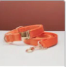 Multiple Colour Velvet Personalise Dog Collar Leash Set With Bow (Option: Orange set-S)