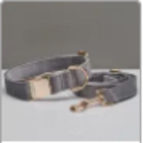 Multiple Colour Velvet Personalise Dog Collar Leash Set With Bow (Option: Grey set-L)